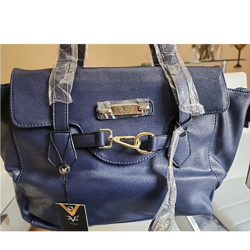 Versace 19v69 Nicoletta Stingray Navy Blue Faux Leather Brilliance New York New